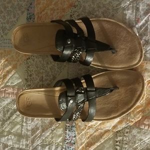 UGG wedge heels sandels size 8 black leather